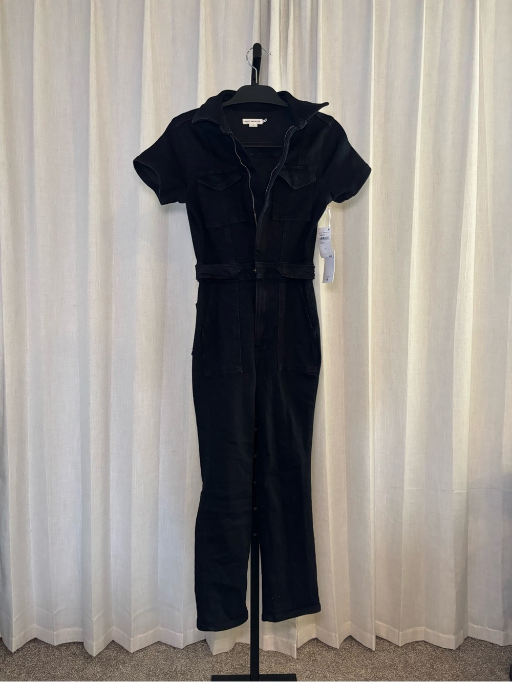 Good American Black Short-Sleeve Utility Jumpsuit